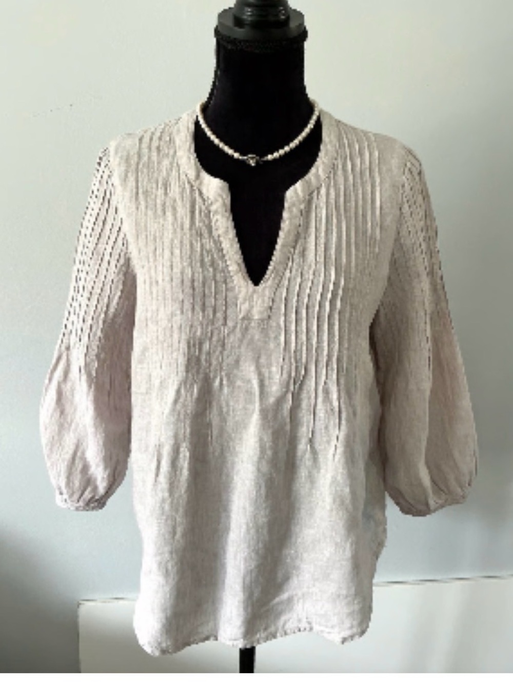 Vineyard Vines Light Beige Pintuck Linen-Blend Tunic